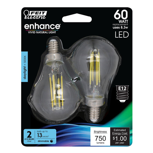 Feit Electric 8.3W (60W Replacement) Daylight (5000K) E12 Base A15 Filament LED (8.3W (60W Replacement) 2-Pack)