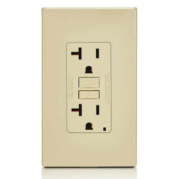 Leviton 20 Amp, 125 Volt Receptacle, 20 Amp Feed-Through, Self-test SmartlockPro Slim GFCI Ivory